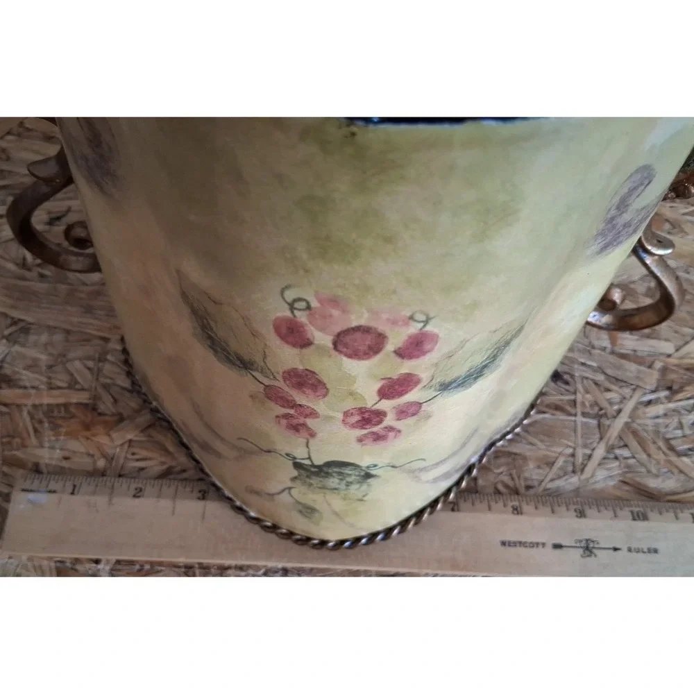 Vintage Style Decorative Cache Pot with Handles and Grape Design